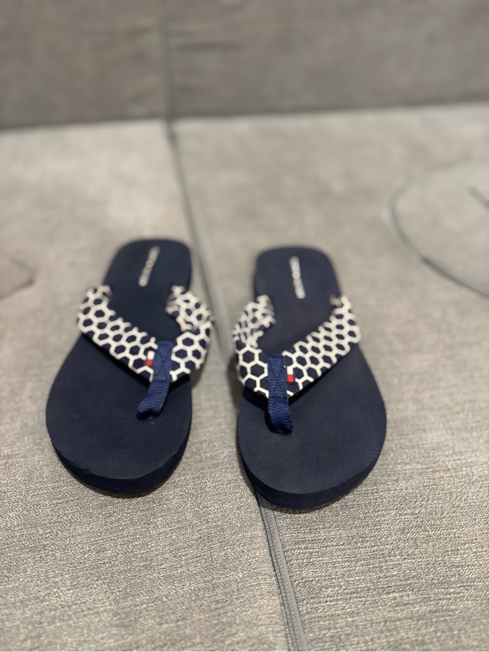 Tommy Hilfiger Navy Flip-Flop Sandals with White Honeycomb Straps